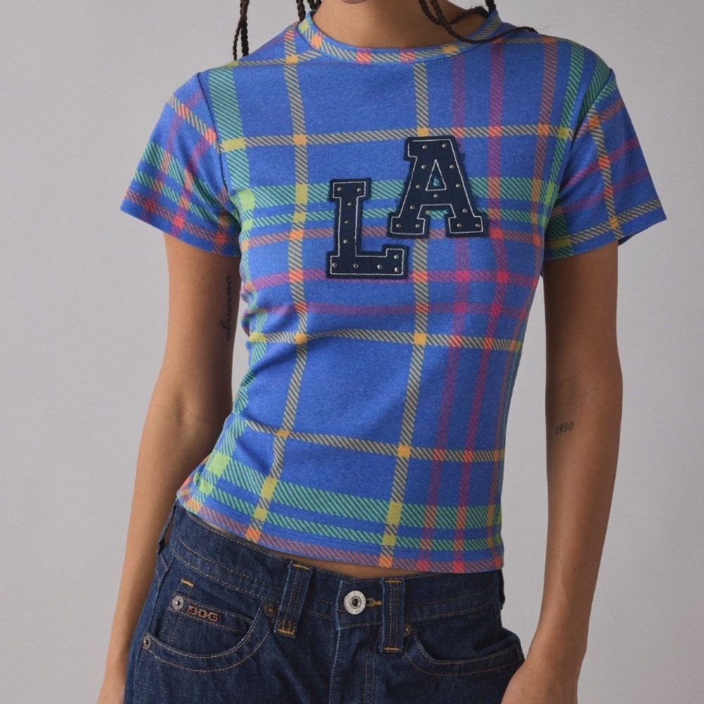Urban Outfitters Graphic Plaid Baby Tee